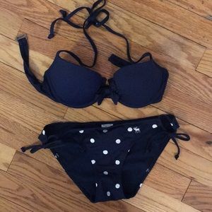 Abercrombie & Fitch navy polka dot bikini
